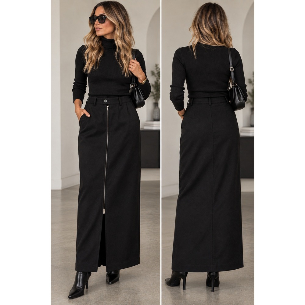 Vintage Y's Yohji Yamamoto Skirt Womens 4 Black Angora Wool Maxi Zipper Front